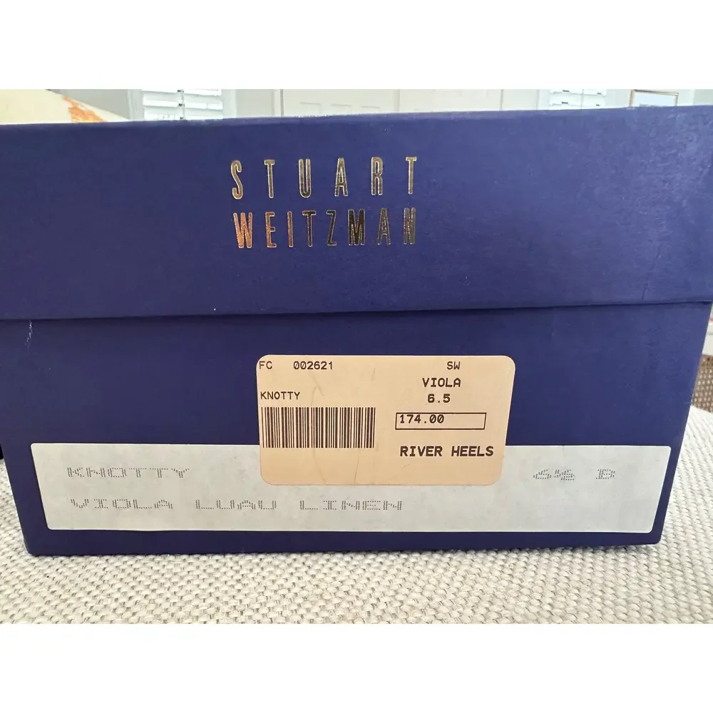 Stuart Weitzman River Heels – Naughty Viola Luau Linen – Size 6.5B in Black